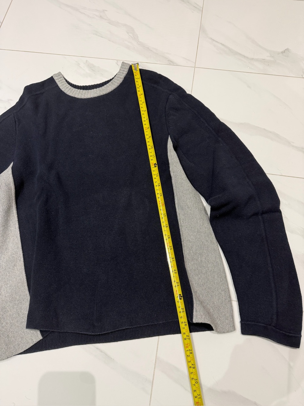 GAP Two-Tone 100% Cotton Crewneck Sweater in Navy and Light Gray - Picture 2 of 4